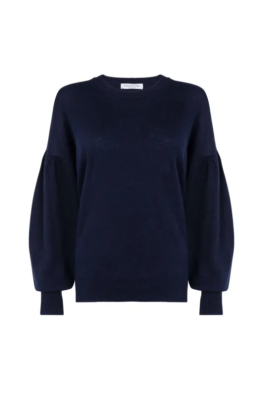 Balloon Sleeve Navy Cashmere Jumper sold by Johnstons of Elgin