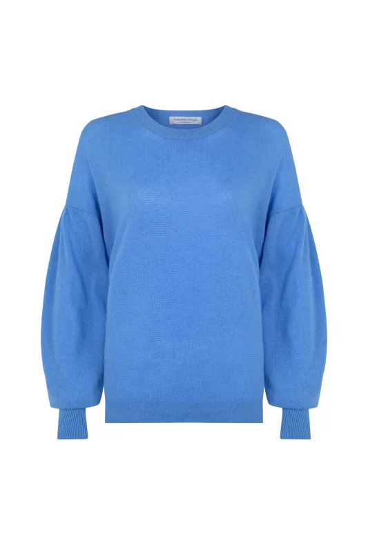 Balloon Sleeve Blue Cashmere Jumper sold by Johnstons of Elgin