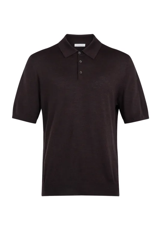 Superfine Merino Dark Brown Polo Shirt sold by Johnstons of Elgin