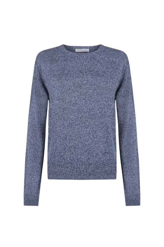 Navy Marl Cashmere Round Neck Jumper made by Johnstons of Elgin