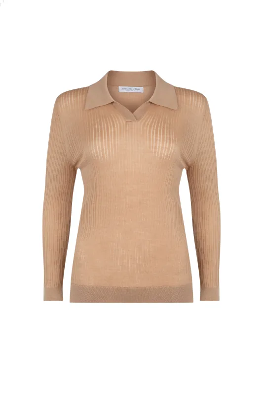 Superfine Merino Ladder Rib Polo Shirt sold by Johnstons of Elgin