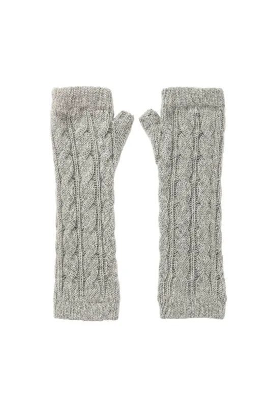 Gauzy Cable Light Grey Cashmere Wrist Warmers sold by Johnstons of Elgin