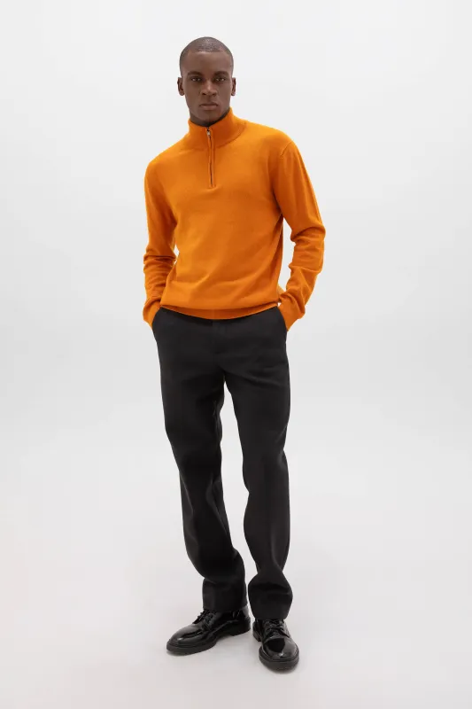 Orange Cashmere Zip Neck Jumper made by Johnstons of Elgin