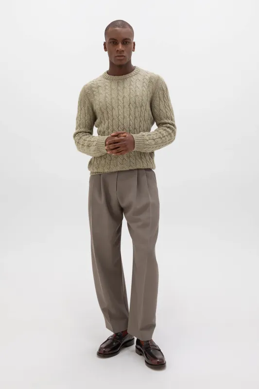 Donegal Cashmere Green Cable Knit Jumper sold by Johnstons of Elgin