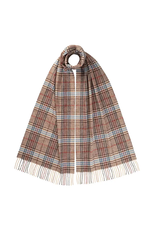 Tweed Check Merino Brown Scarf sold by Johnstons of Elgin