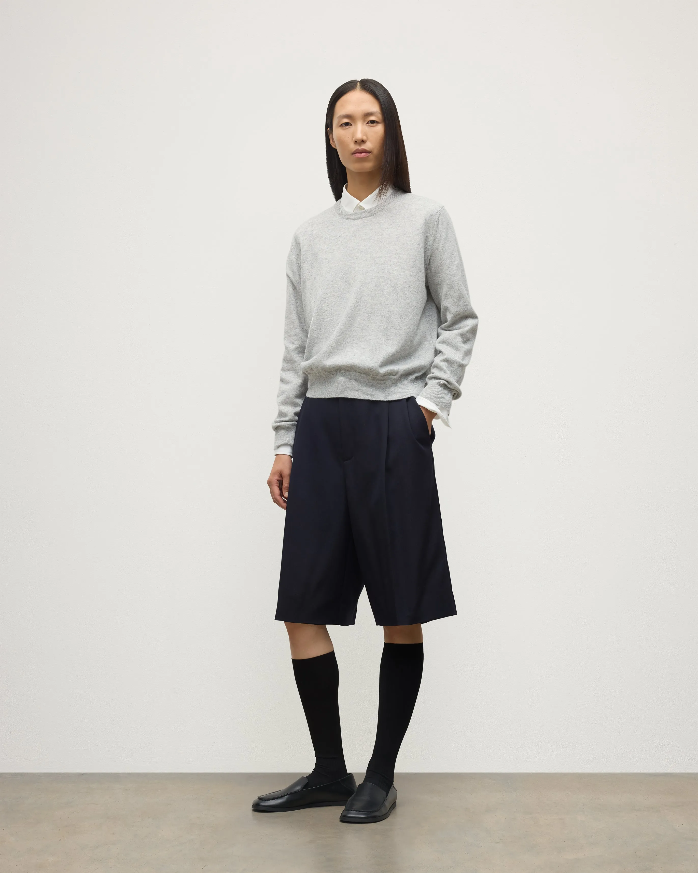 Lunan Pale Grey Classic Cashmere Crew Jumper sold by Johnstons of Elgin product image thumbnail 3