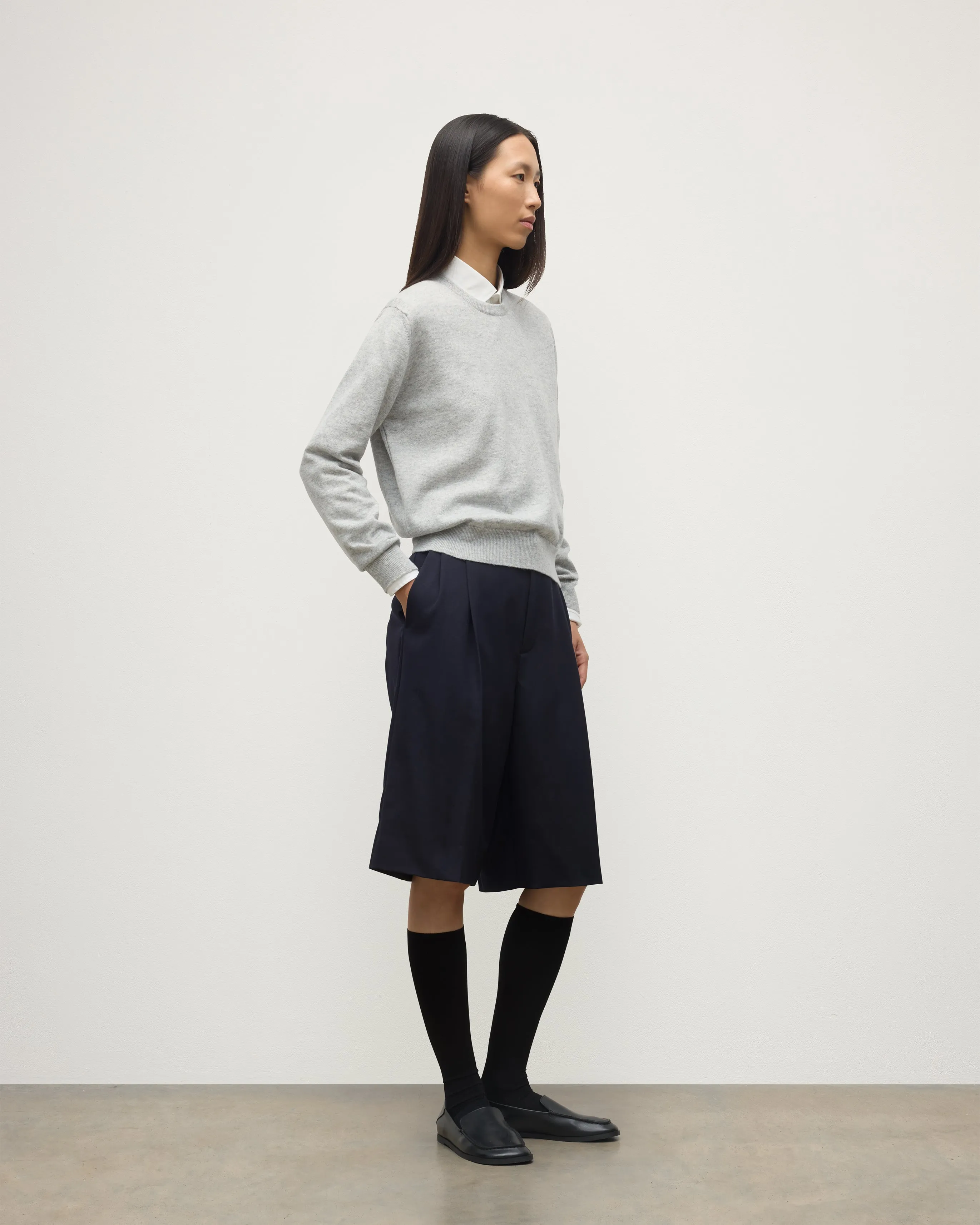 Lunan Pale Grey Classic Cashmere Crew Jumper sold by Johnstons of Elgin product image thumbnail 4