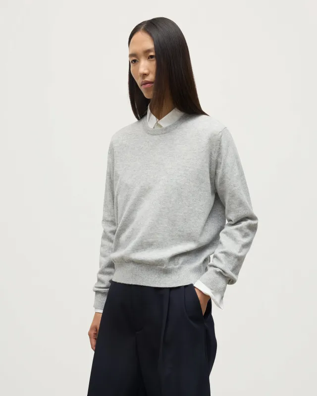 Lunan Pale Grey Classic Cashmere Crew Jumper sold by Johnstons of Elgin