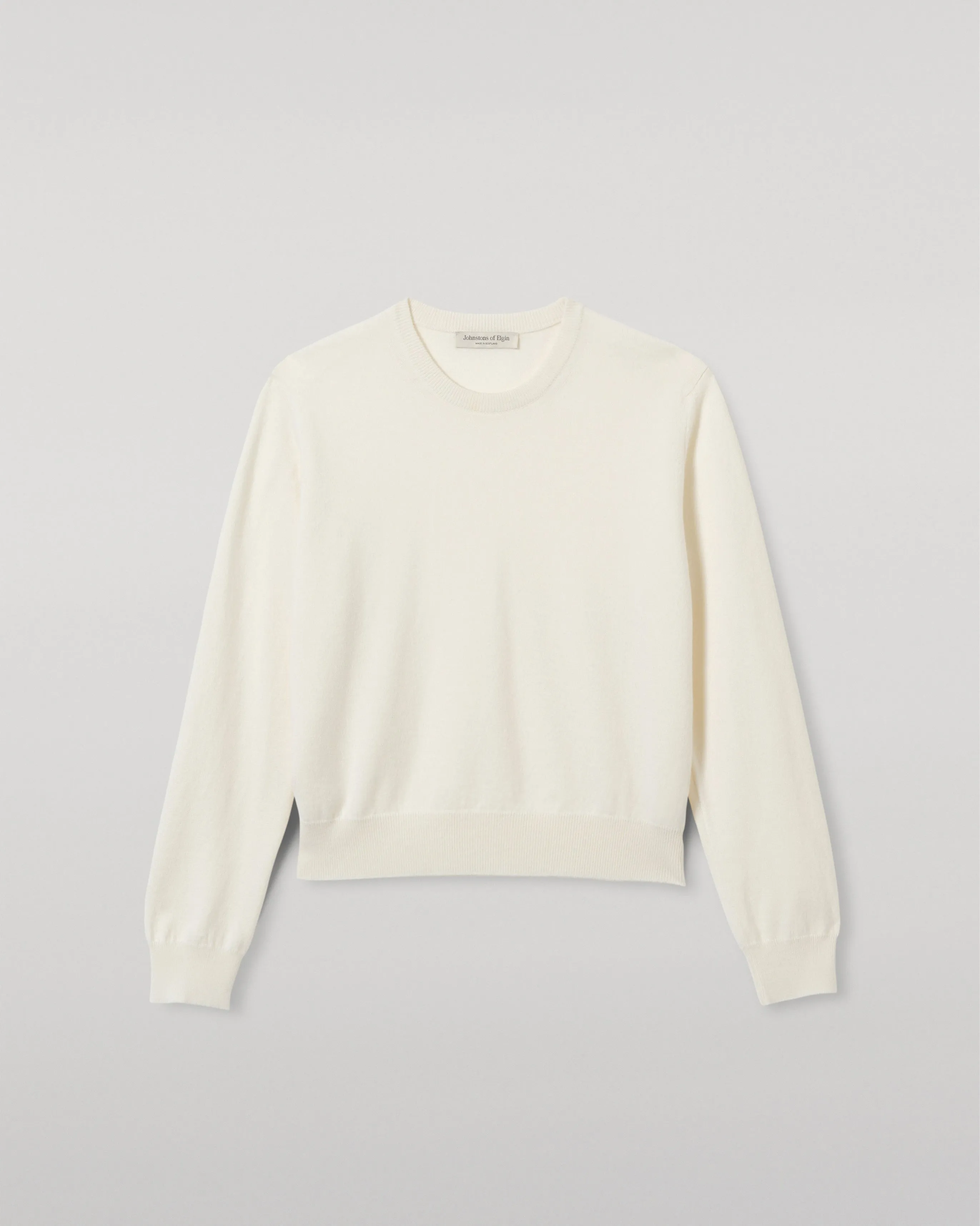 Lunan White Classic Cashmere Crew Jumper sold by Johnstons of Elgin product image thumbnail 2