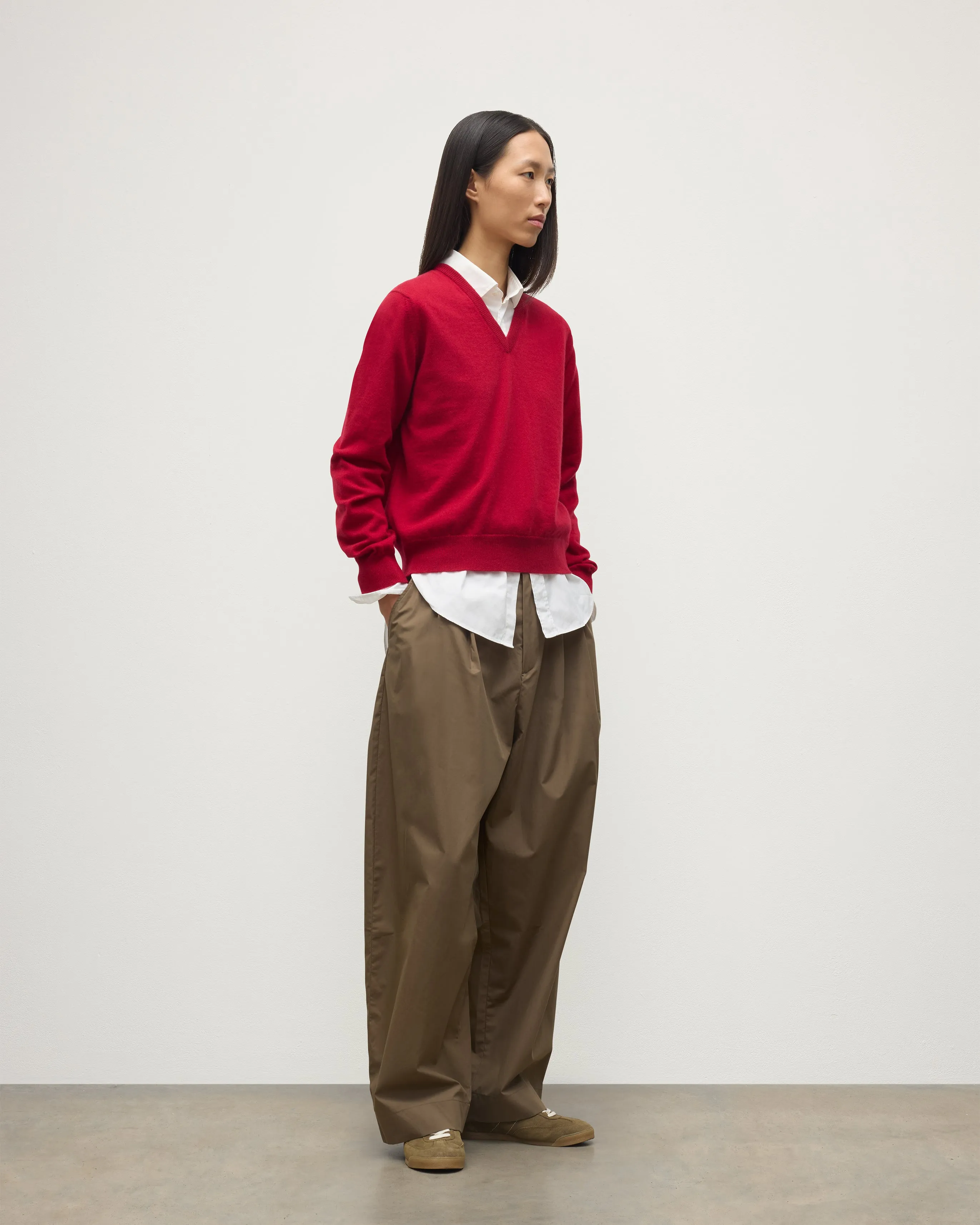 Lunan Red Classic Cashmere V Neck Jumper sold by Johnstons of Elgin product image thumbnail 4