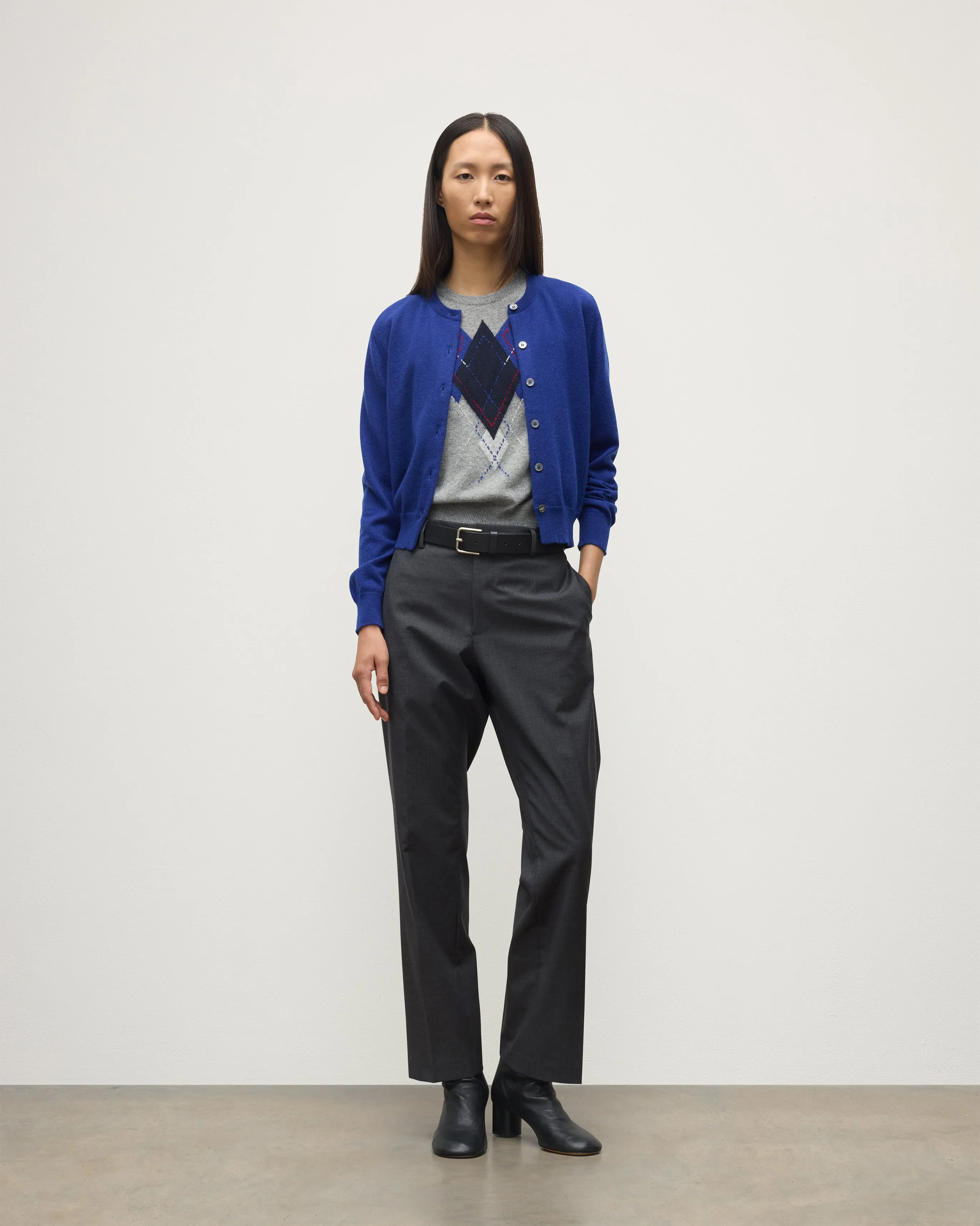 Iris Blue Classic Cashmere Cardigan sold by Johnstons of Elgin product image thumbnail 3