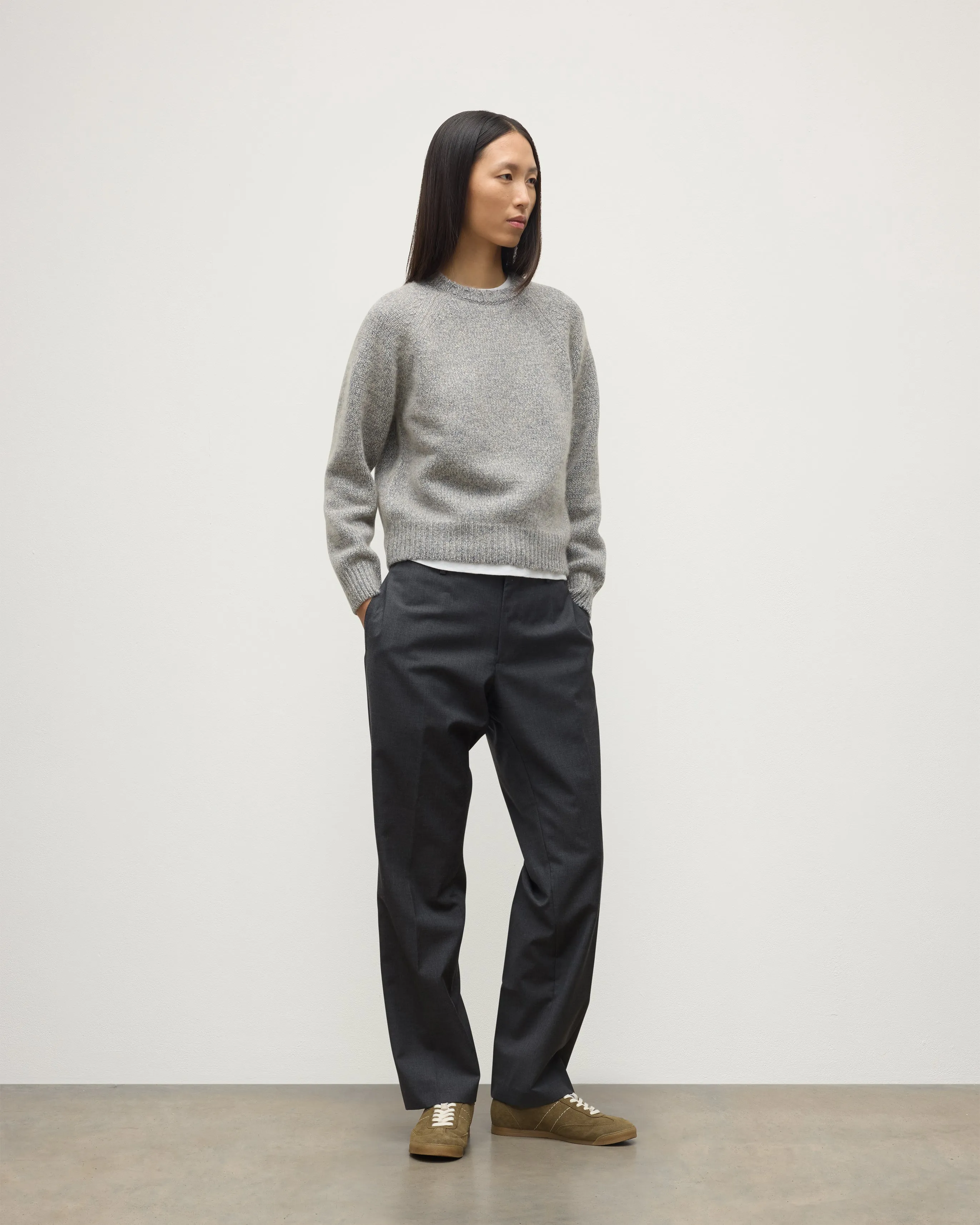 Bay Blue Marl Cashmere & Cotton Jumper sold by Johnstons of Elgin