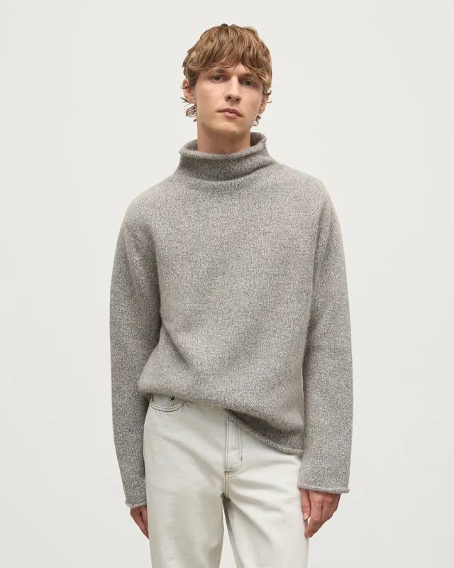 Kester Blue Marl Cashmere Funnel Neck Jumper made by Johnstons of Elgin
