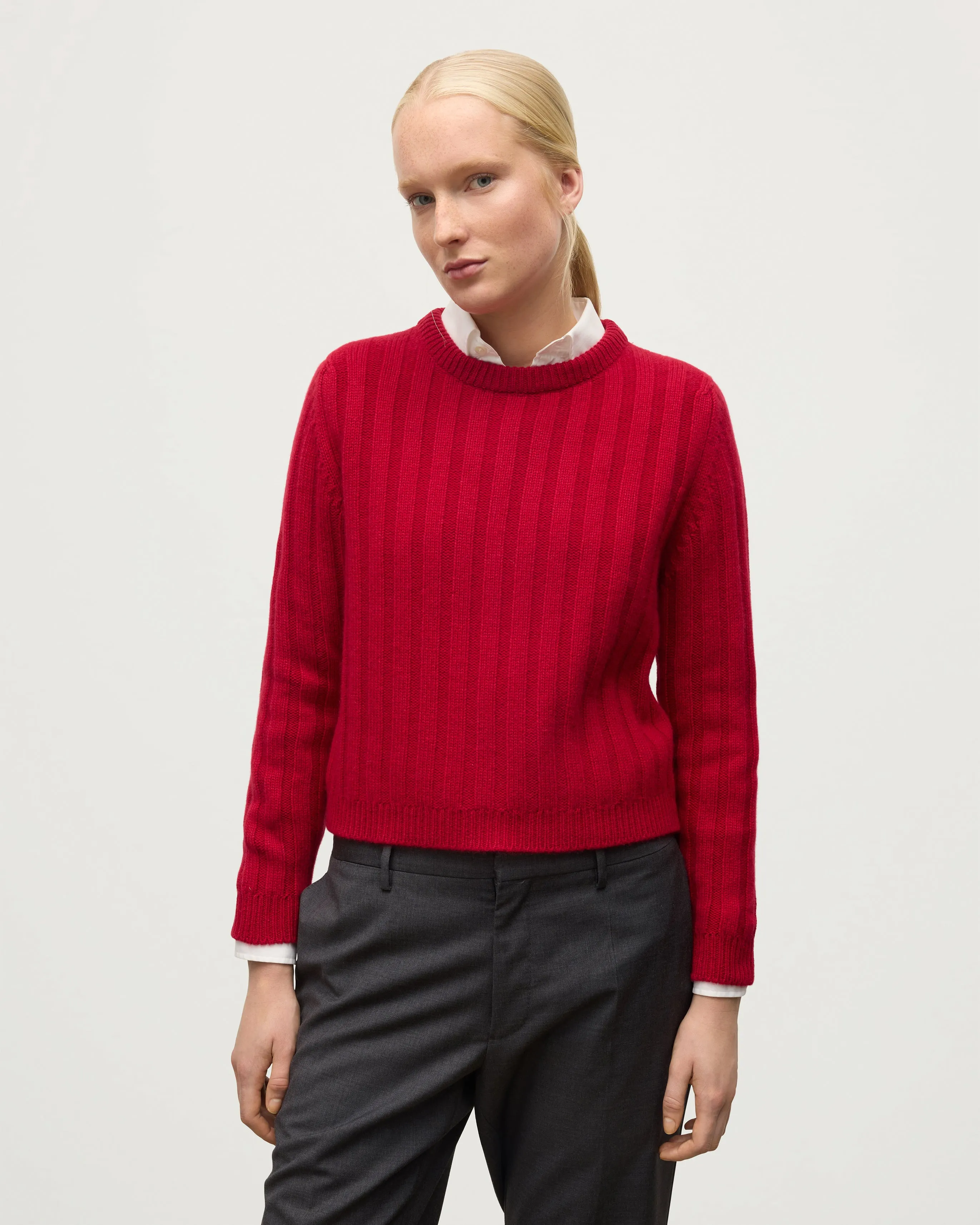 Lecht Red Cashmere Crew Jumper sold by Johnstons of Elgin