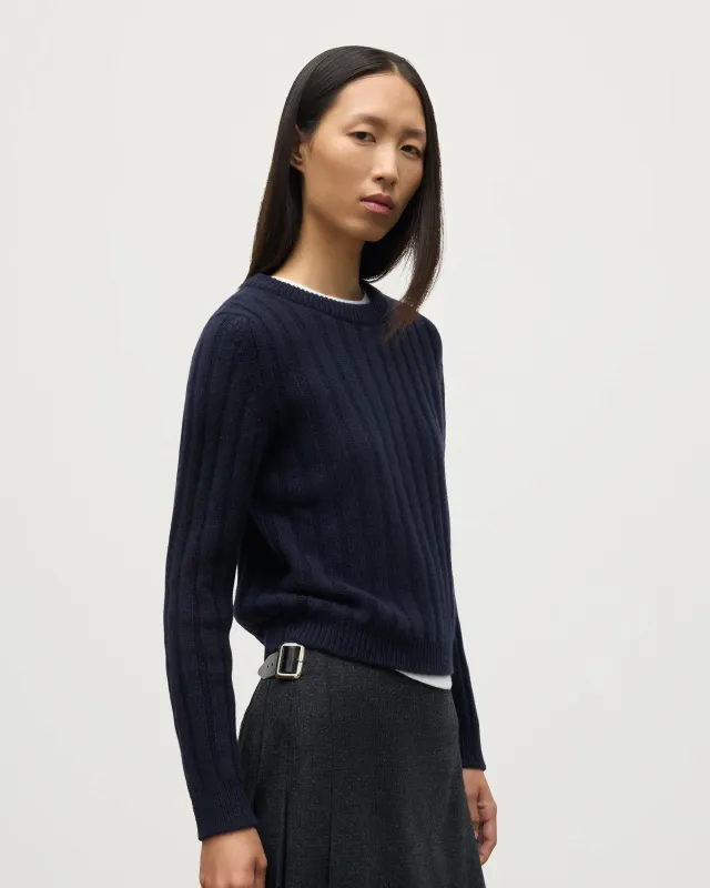 Lecht Dark Navy Cashmere Crew Jumper sold by Johnstons of Elgin