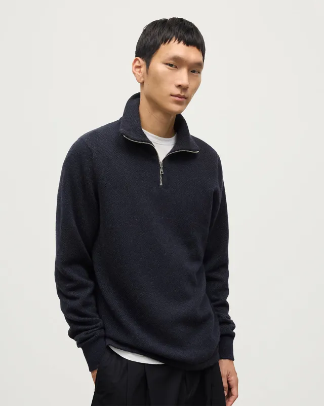 Tweel Navy & Grey Cashmere Half Zip Jumper made by Johnstons of Elgin