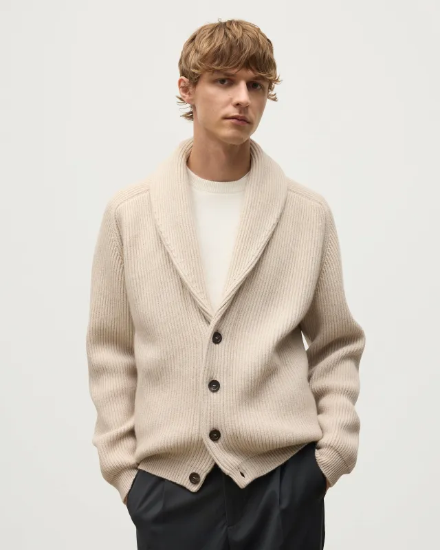 Pioneer Natural Shawl Collar Cashmere Cardigan sold by Johnstons of Elgin