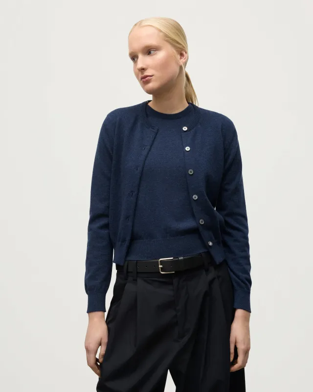 Iris Navy Classic Cashmere Cardigan sold by Johnstons of Elgin