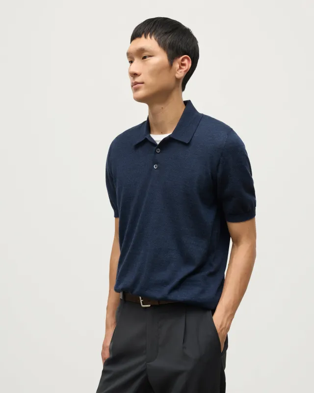 Fin Navy Superfine Cashmere Polo Shirt sold by Johnstons of Elgin