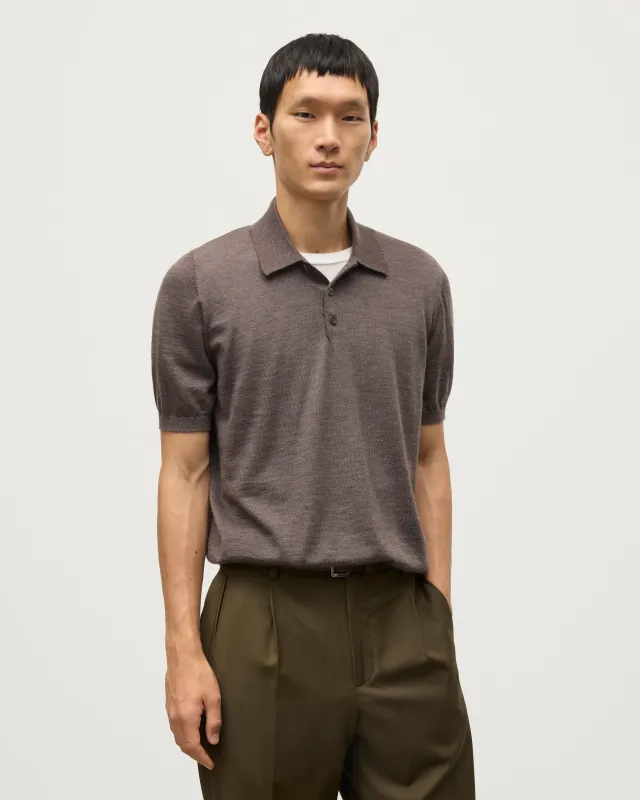 Fin Brown Superfine Cashmere Polo Shirt sold by Johnstons of Elgin