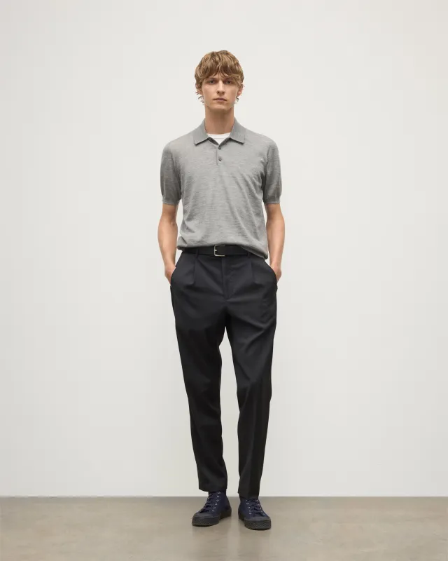 Fin Grey Superfine Cashmere Polo Shirt sold by Johnstons of Elgin