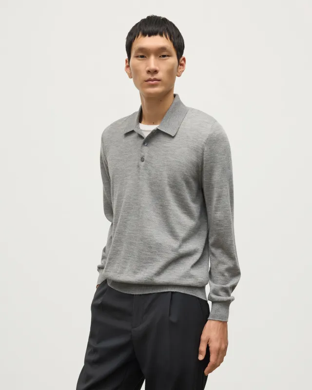 Fin Grey Superfine Cashmere Polo Shirt sold by Johnstons of Elgin