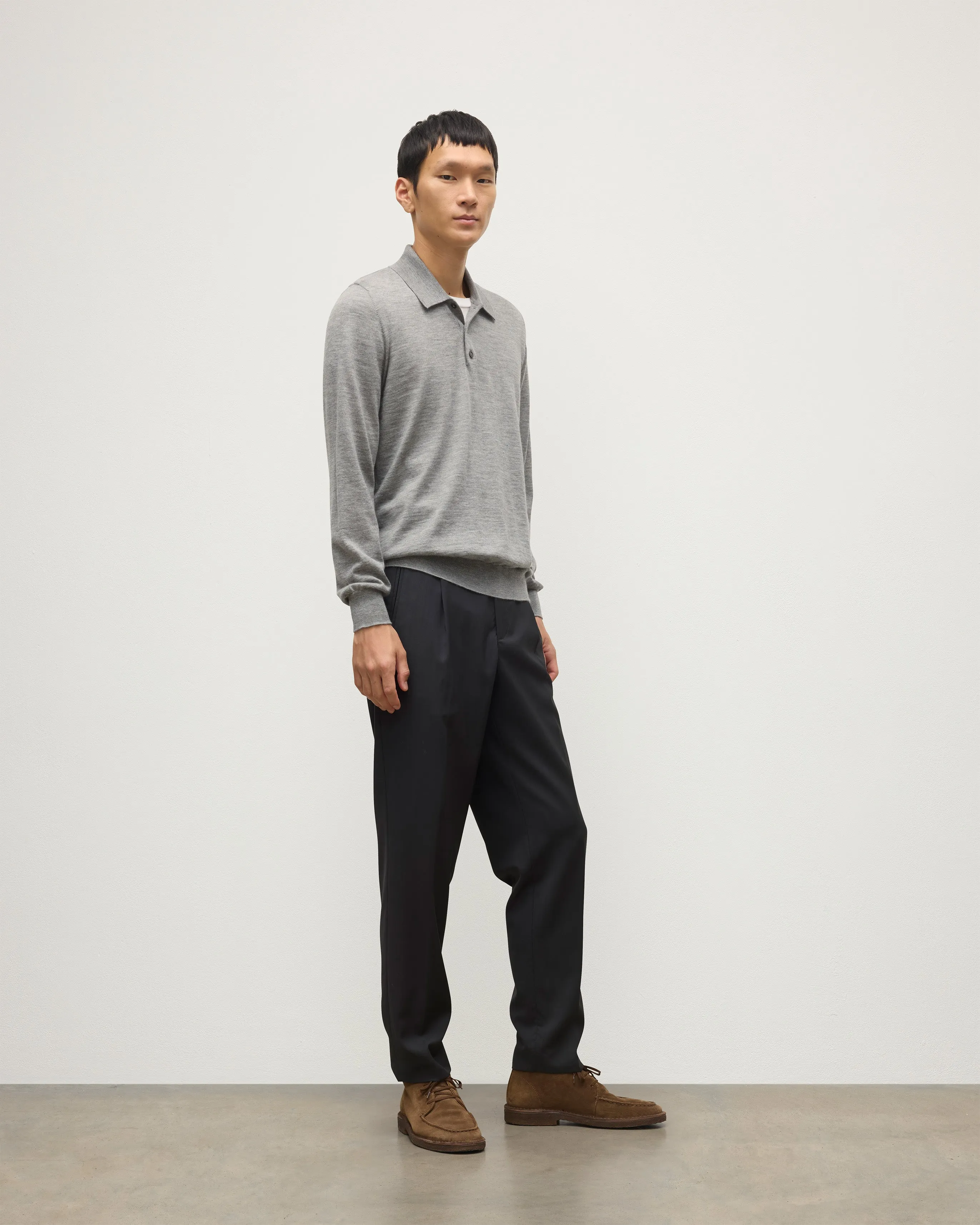 Fin Grey Superfine Cashmere Polo Shirt sold by Johnstons of Elgin product image thumbnail 4