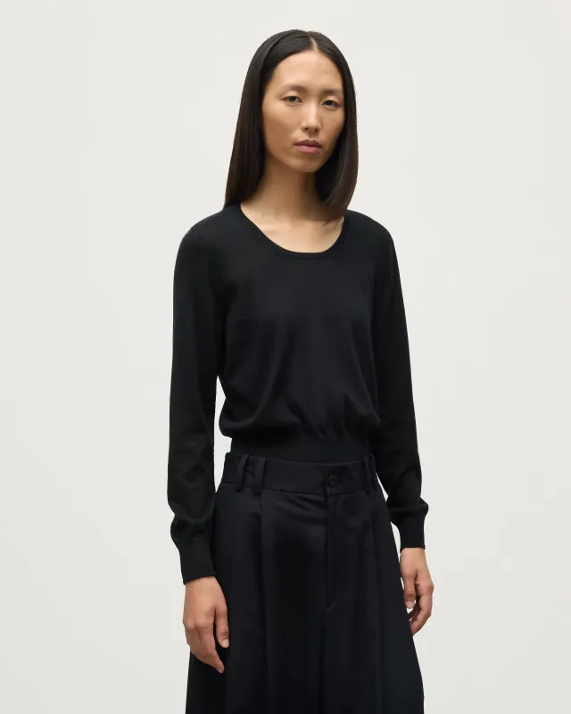 Ella Scoop Neck Superfine Cashmere Black Jumper sold by Johnstons of Elgin