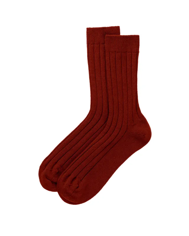 Men's Cashmere Ribbed Dark Red Socks sold by Johnstons of Elgin