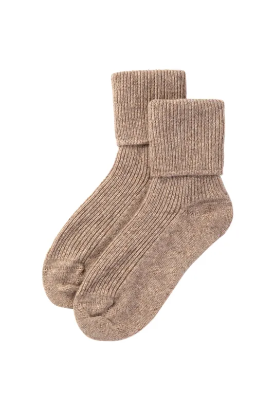 Women's Light Brown Cashmere Lounge Socks sold by Johnstons of Elgin