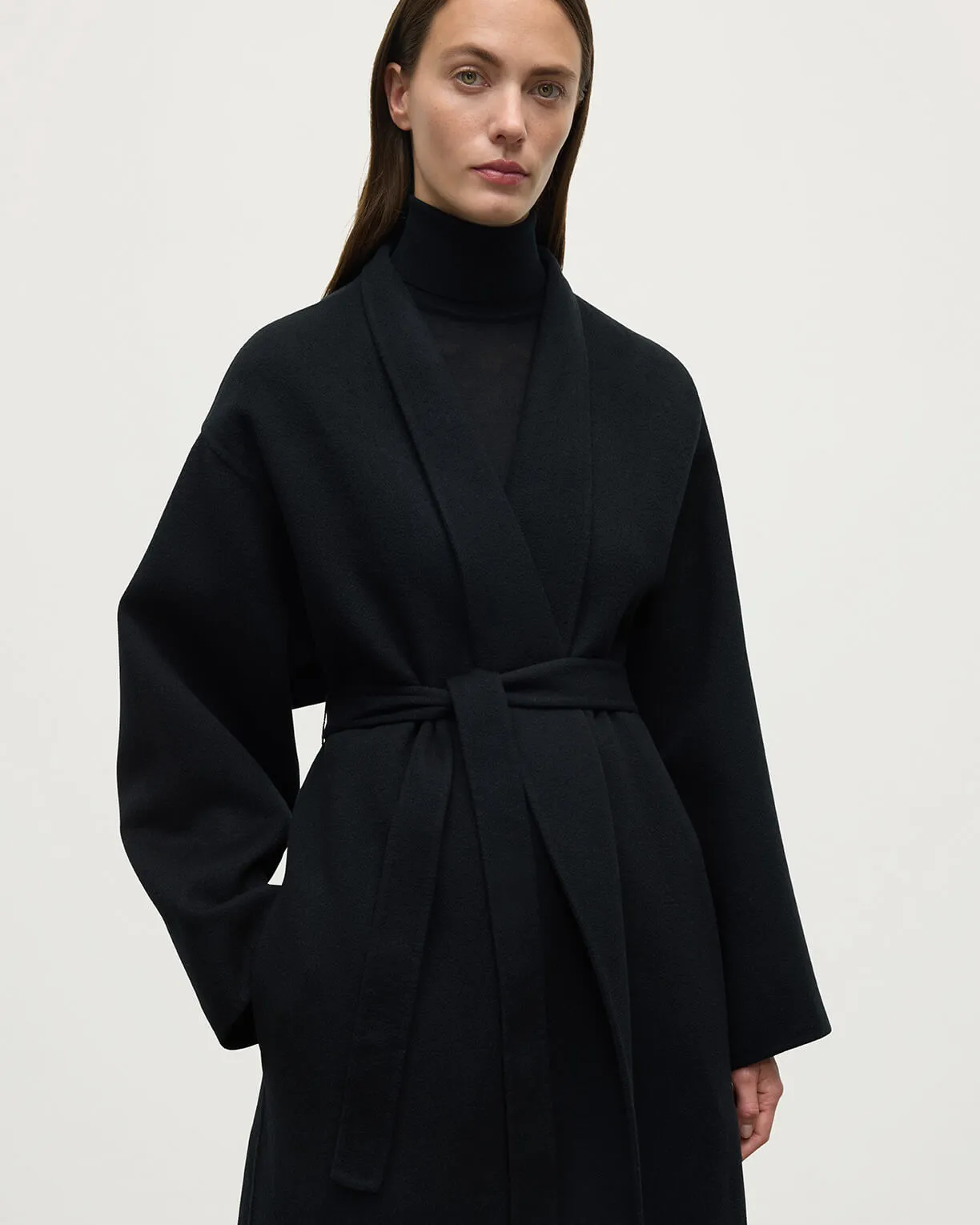 Black Cashmere Wrap Coat sold by Johnstons of Elgin product image thumbnail 5