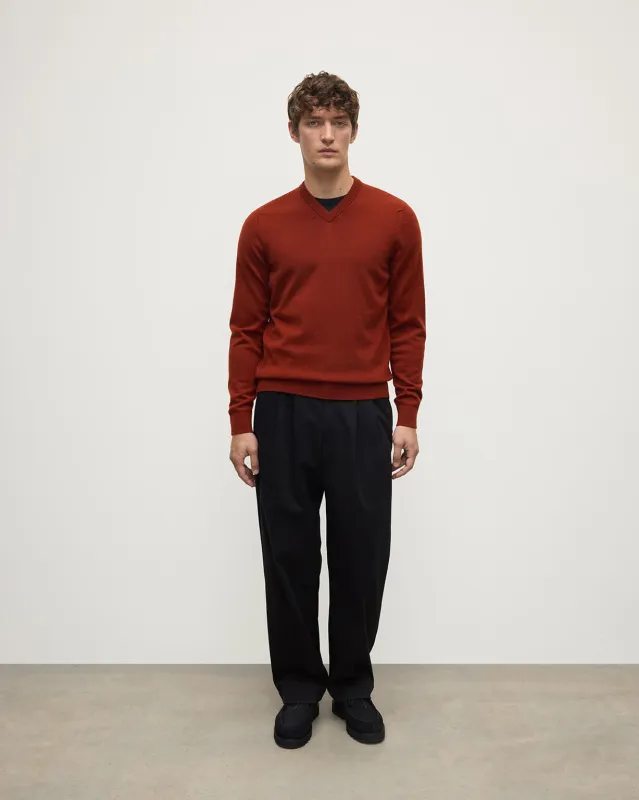 Rory Dark Red Classic Cashmere V-Neck Jumper sold by Johnstons of Elgin