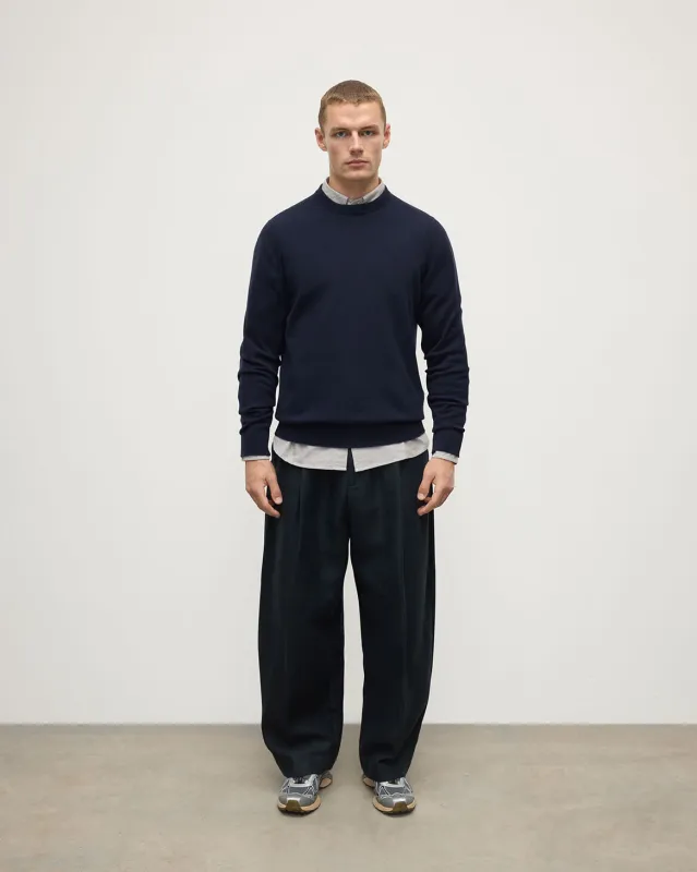 Rory Dark Navy Classic Cashmere Crew Jumper sold by Johnstons of Elgin