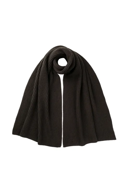 Cardigan Stitch Dark Grey Cashmere Scarf sold by Johnstons of Elgin