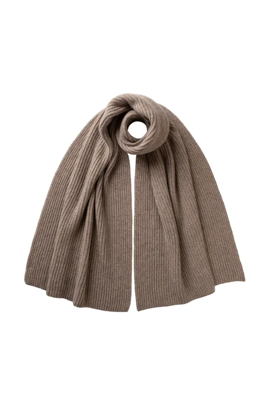 Cardigan Stitch Light Brown Cashmere Scarf sold by Johnstons of Elgin