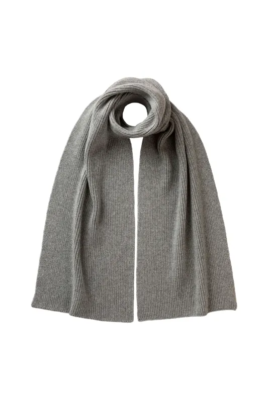 Ribbed Light Grey Cashmere Scarf sold by Johnstons of Elgin