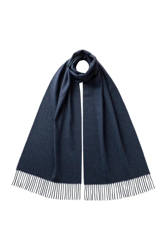 Navy Wide Cashmere Scarf sold by Johnstons of Elgin