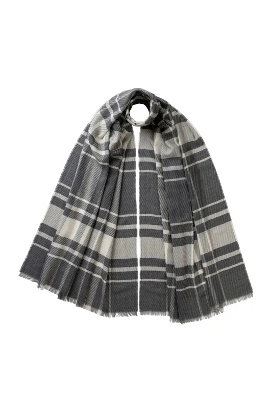 Twill Check Grey Scarf sold by Johnstons of Elgin