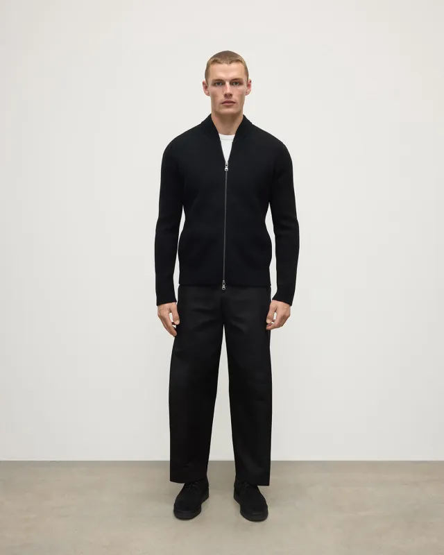 Milano Stitch Black Cashmere Baseball Jacket made by Johnstons of Elgin