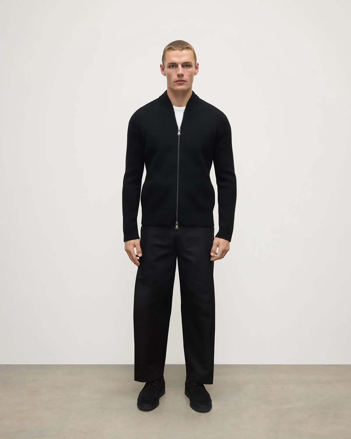 Milano Stitch Black Cashmere Baseball Jacket sold by Johnstons of Elgin