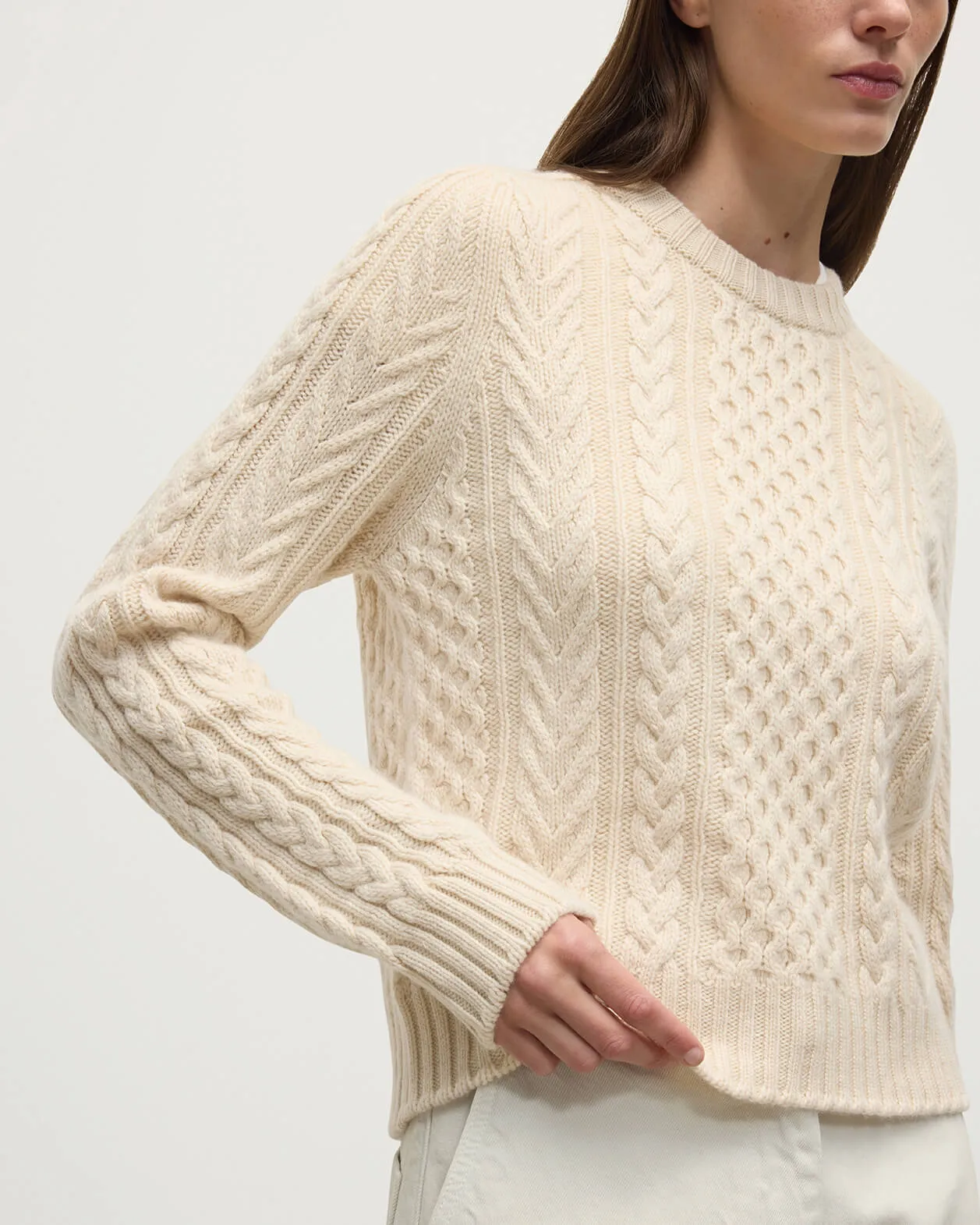 Aran Cable Cream Cashmere Jumper sold by Johnstons of Elgin product image thumbnail 5