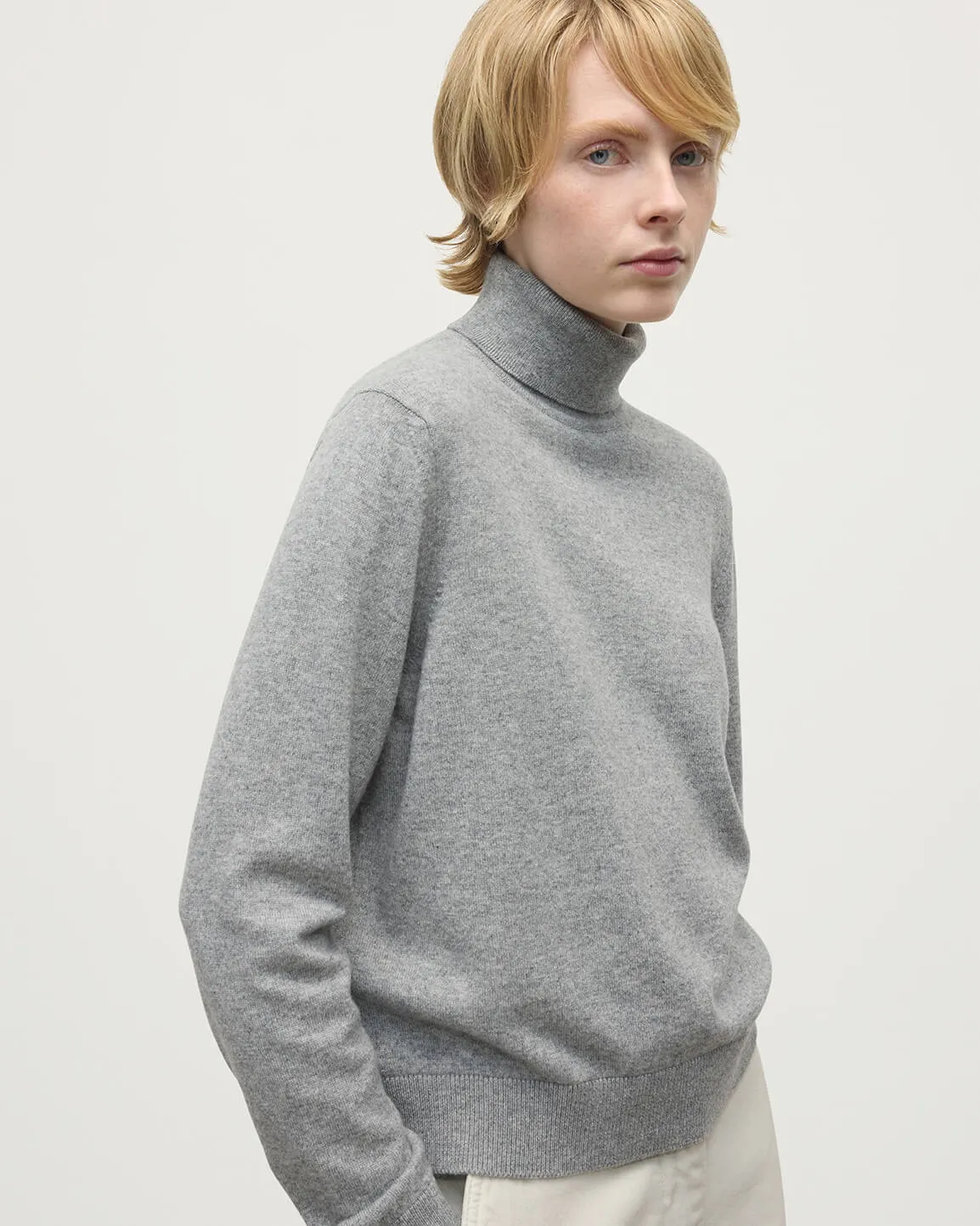 Classic Cashmere Light Grey Roll Neck Jumper sold by Johnstons of Elgin product image thumbnail 5