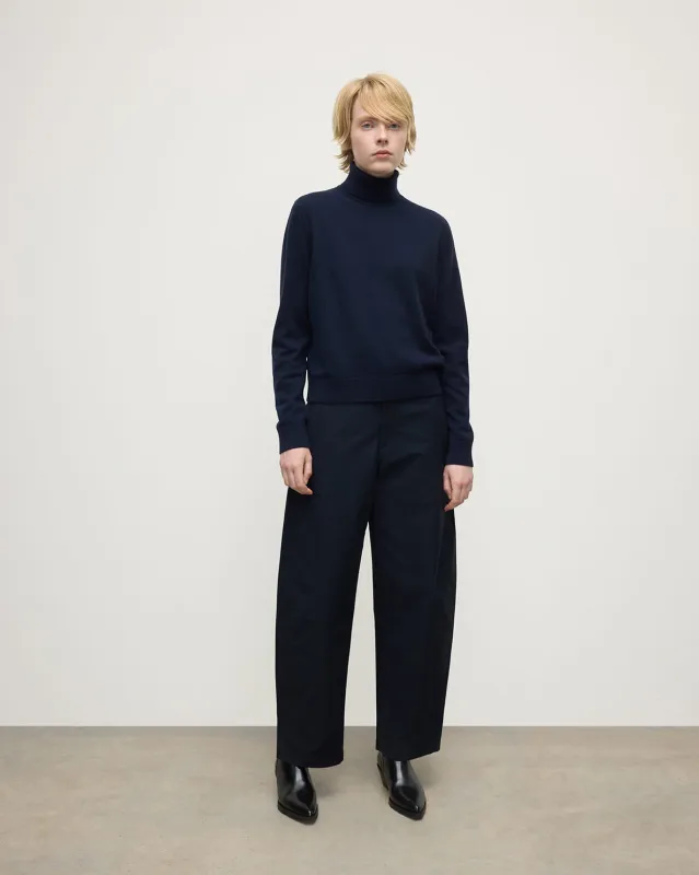 Classic Cashmere Dark Navy Roll Neck Jumper sold by Johnstons of Elgin