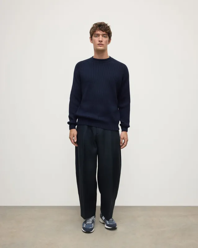 Contrast Neck Dark Navy Cashmere Jumper sold by Johnstons of Elgin