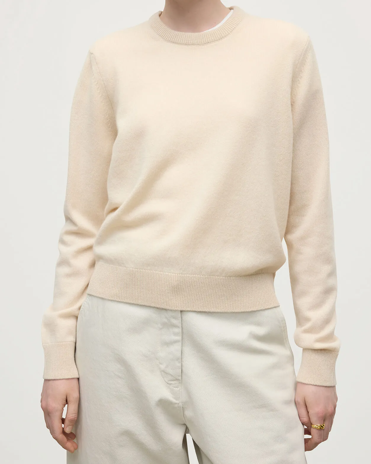 Classic Cashmere Cream Round Neck Jumper sold by Johnstons of Elgin product image thumbnail 5