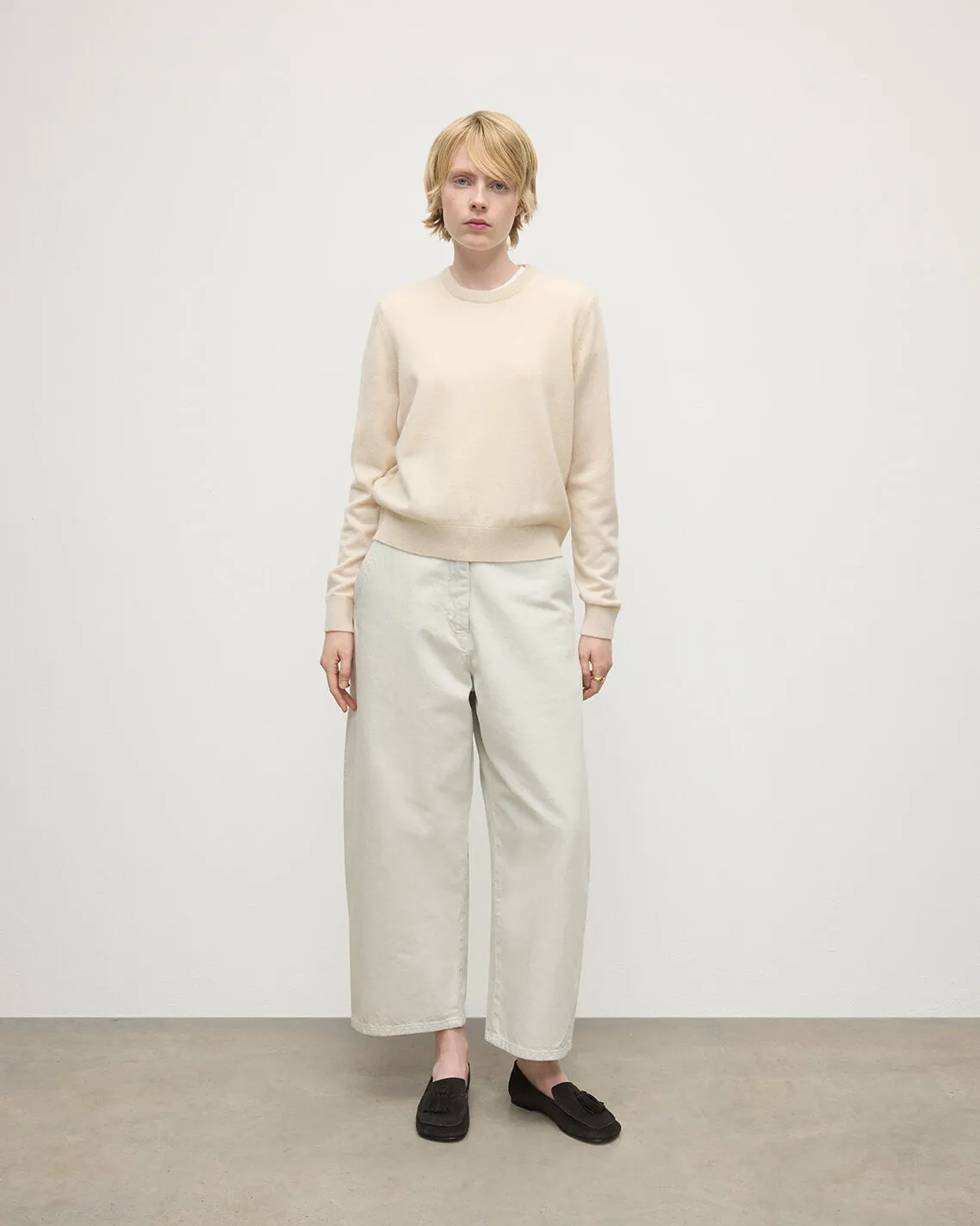 Classic Cashmere Cream Round Neck Jumper sold by Johnstons of Elgin