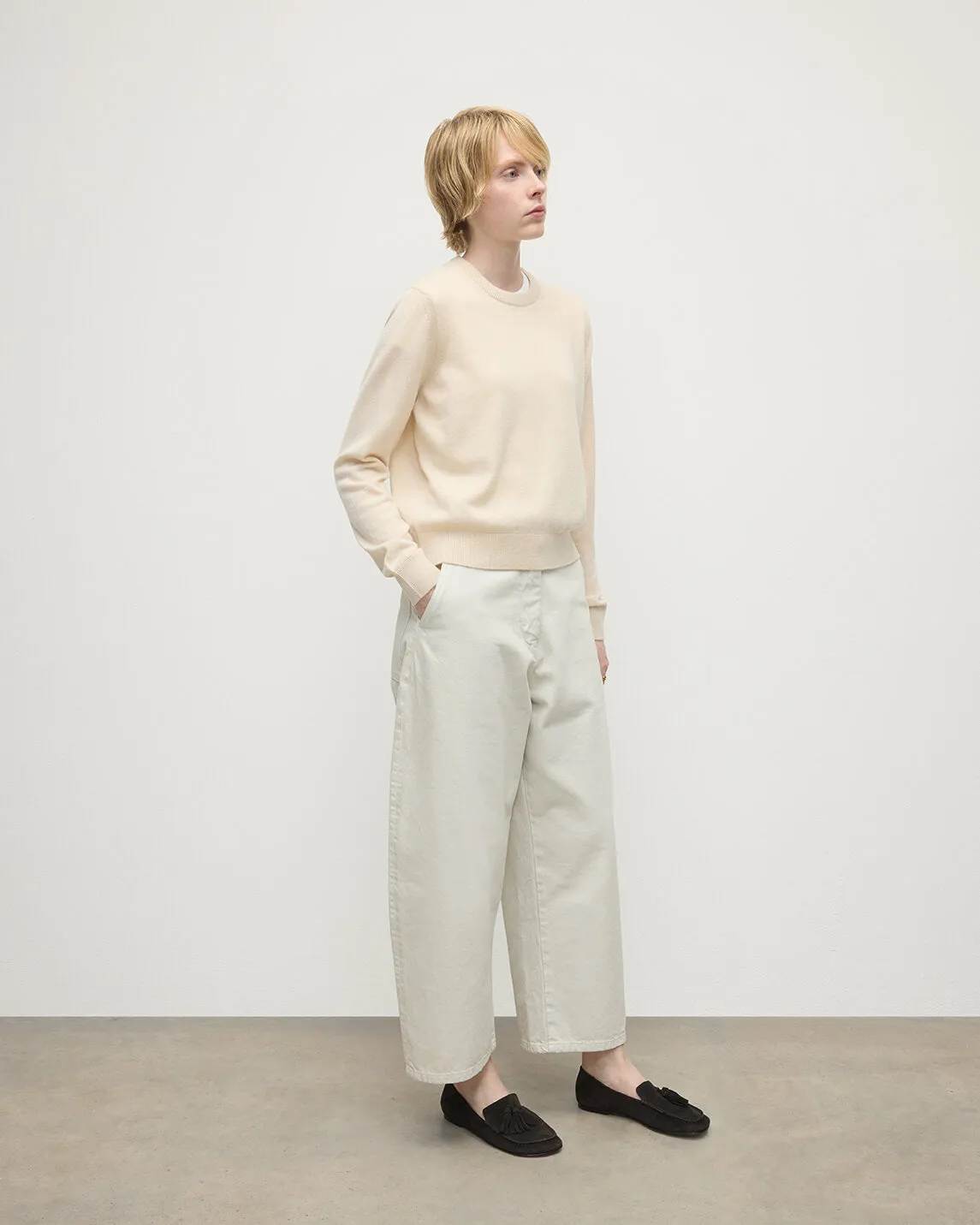 Classic Cashmere Cream Round Neck Jumper sold by Johnstons of Elgin product image thumbnail 3