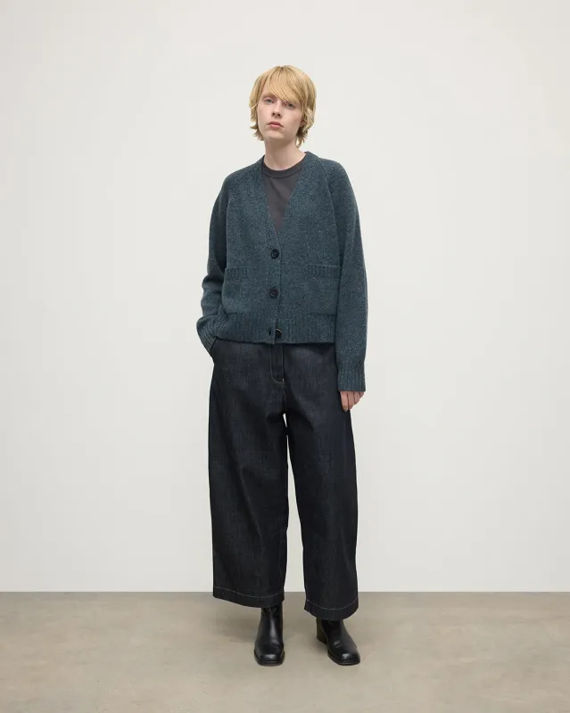 Donegal Cashmere Blue V Neck Cardigan sold by Johnstons of Elgin