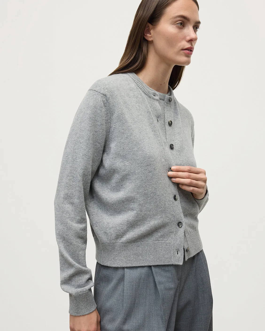 Classic Cashmere Light Grey Cardigan sold by Johnstons of Elgin product image thumbnail 5