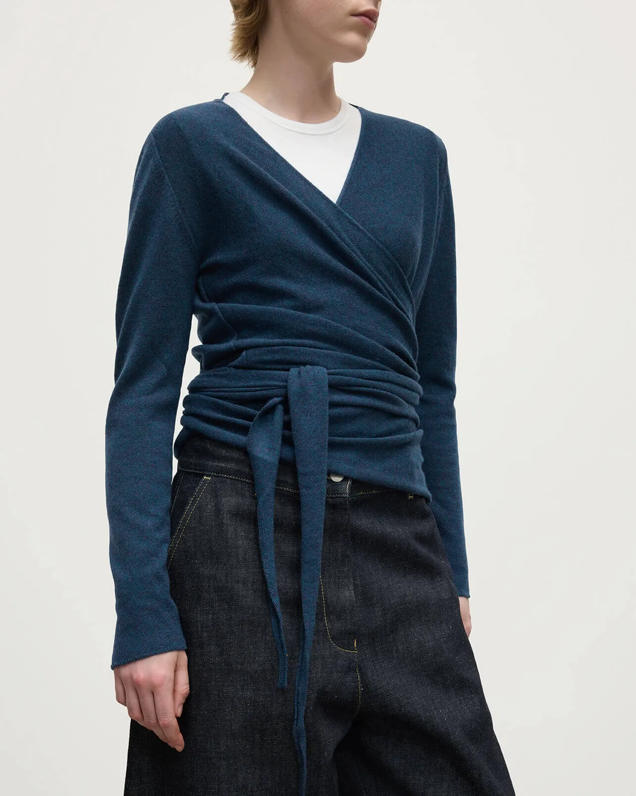 Ballet Wrap Navy Cashmere Cardigan sold by Johnstons of Elgin product image thumbnail 5